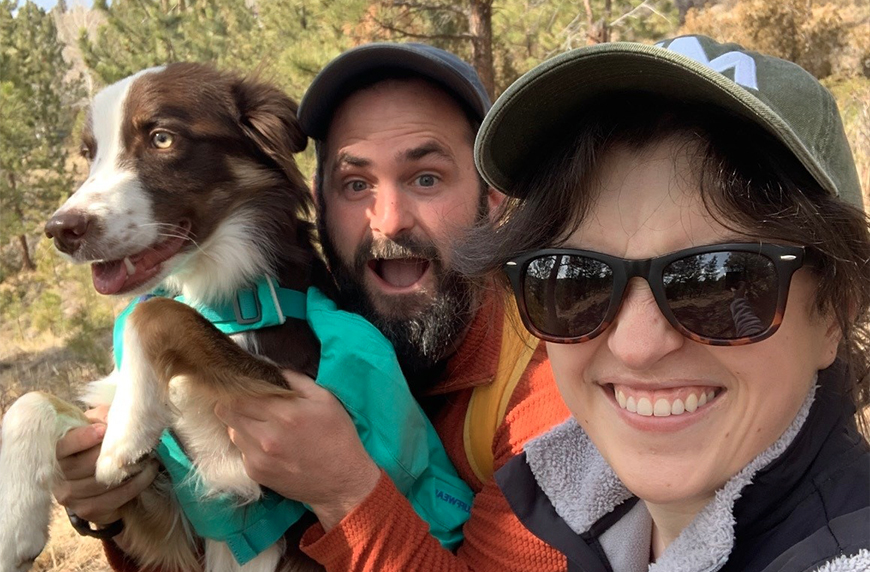 Megan Peters, her husband, and dog