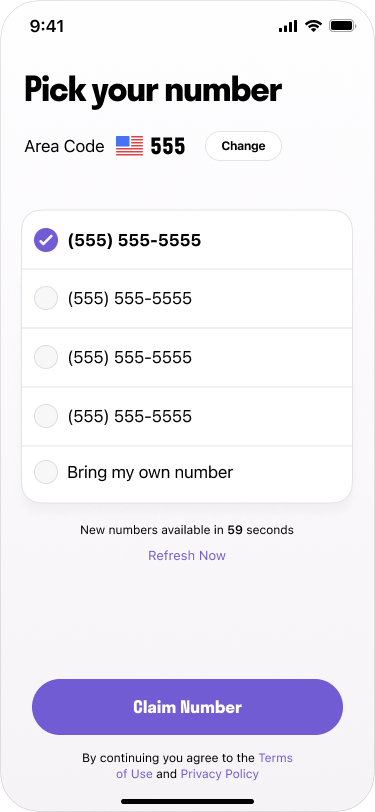 Pick your phone number