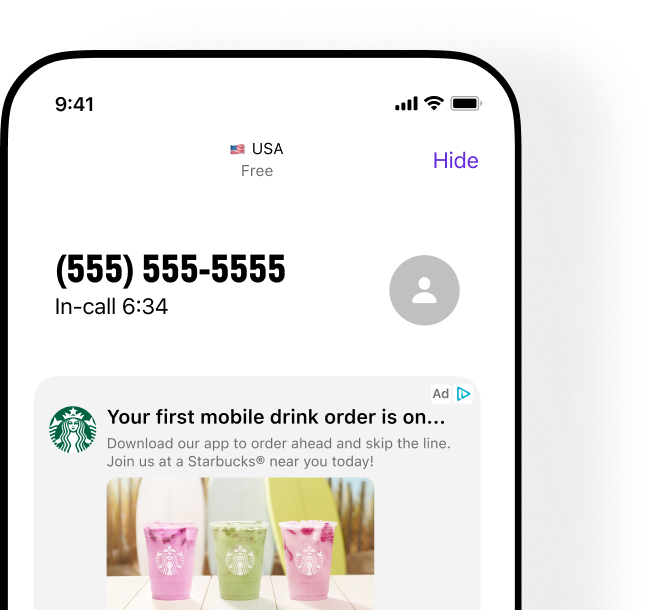 TextNow app with an ad