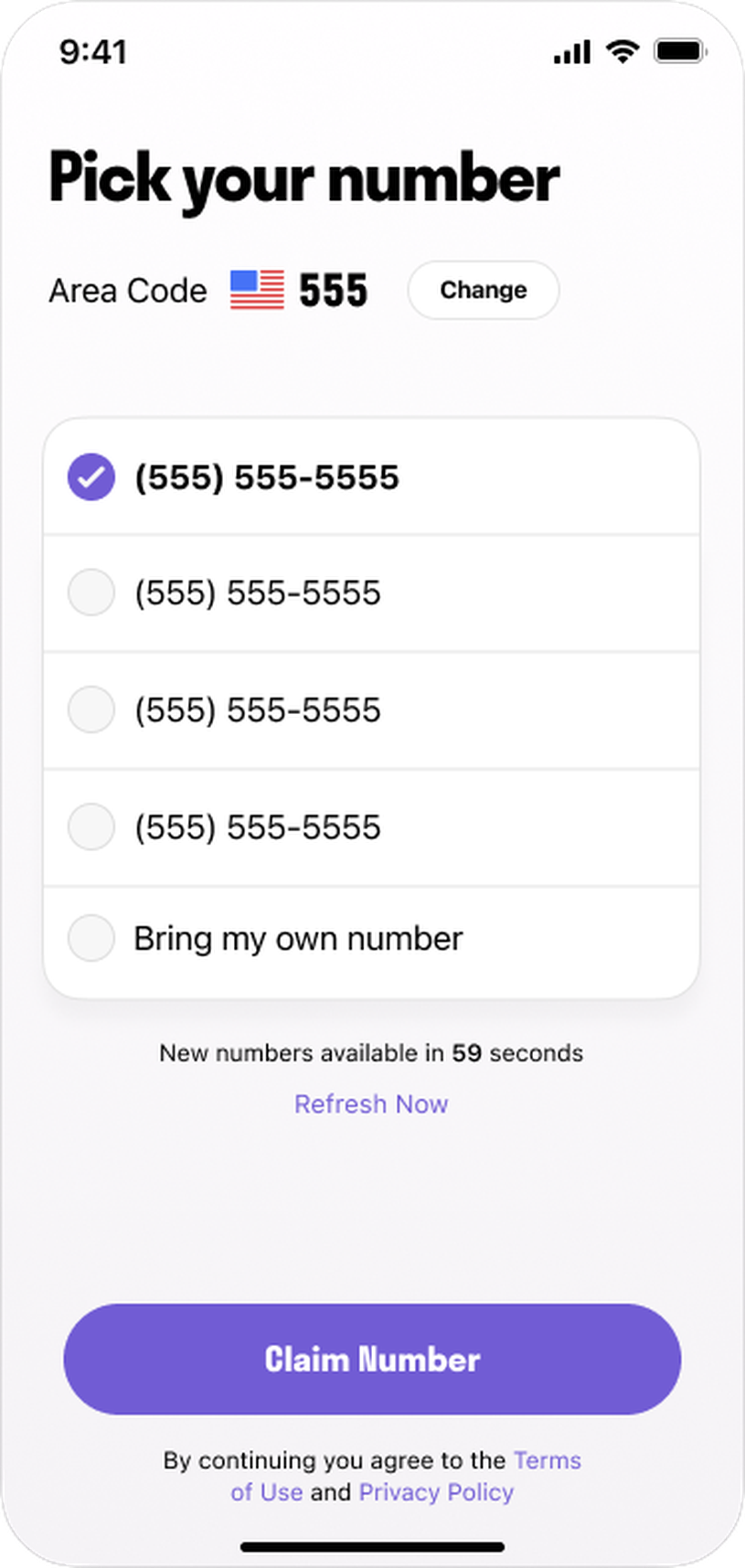 Pick your phone number