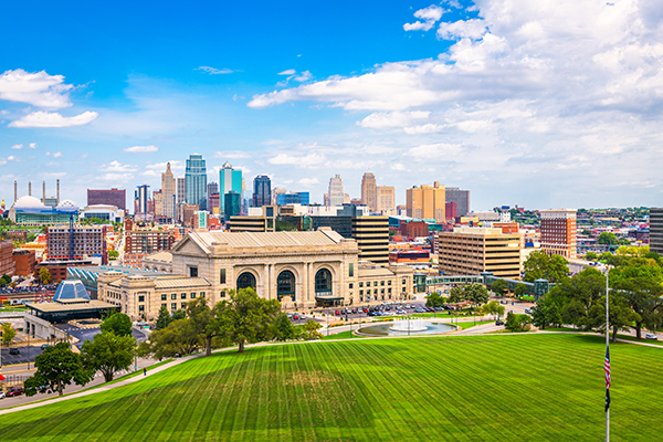 Kansas City, Missouri, downtown skyline with Union Station.