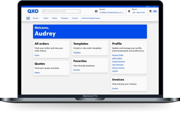qxo online welcome screen