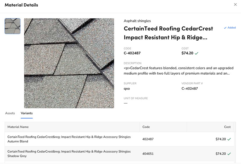service titan material-details screenshot