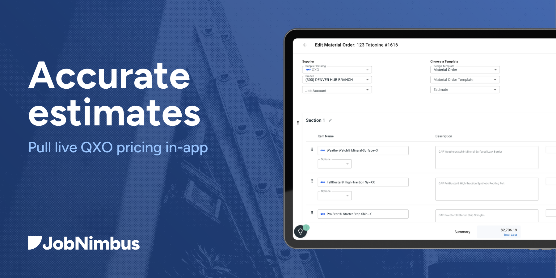 Job Nimbus Accurate estimates. Screenshot.