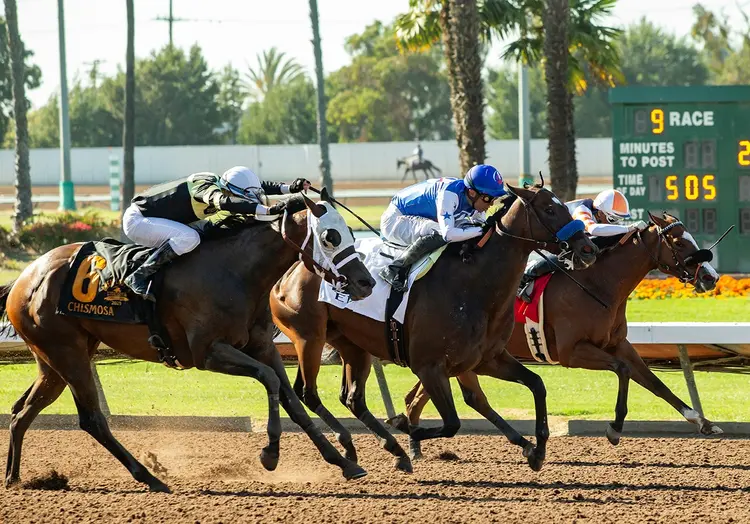 Eda (center) wins Great Lady M. Stakes at LRC July 4 2023