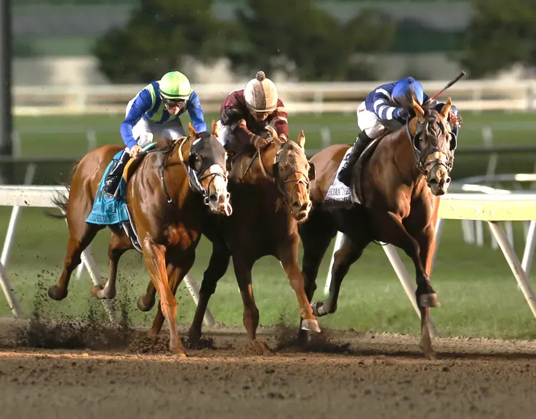 How Did He Do That-Red Route One-Tumbaruna (from left) in Okla Derby Sept 24 2023