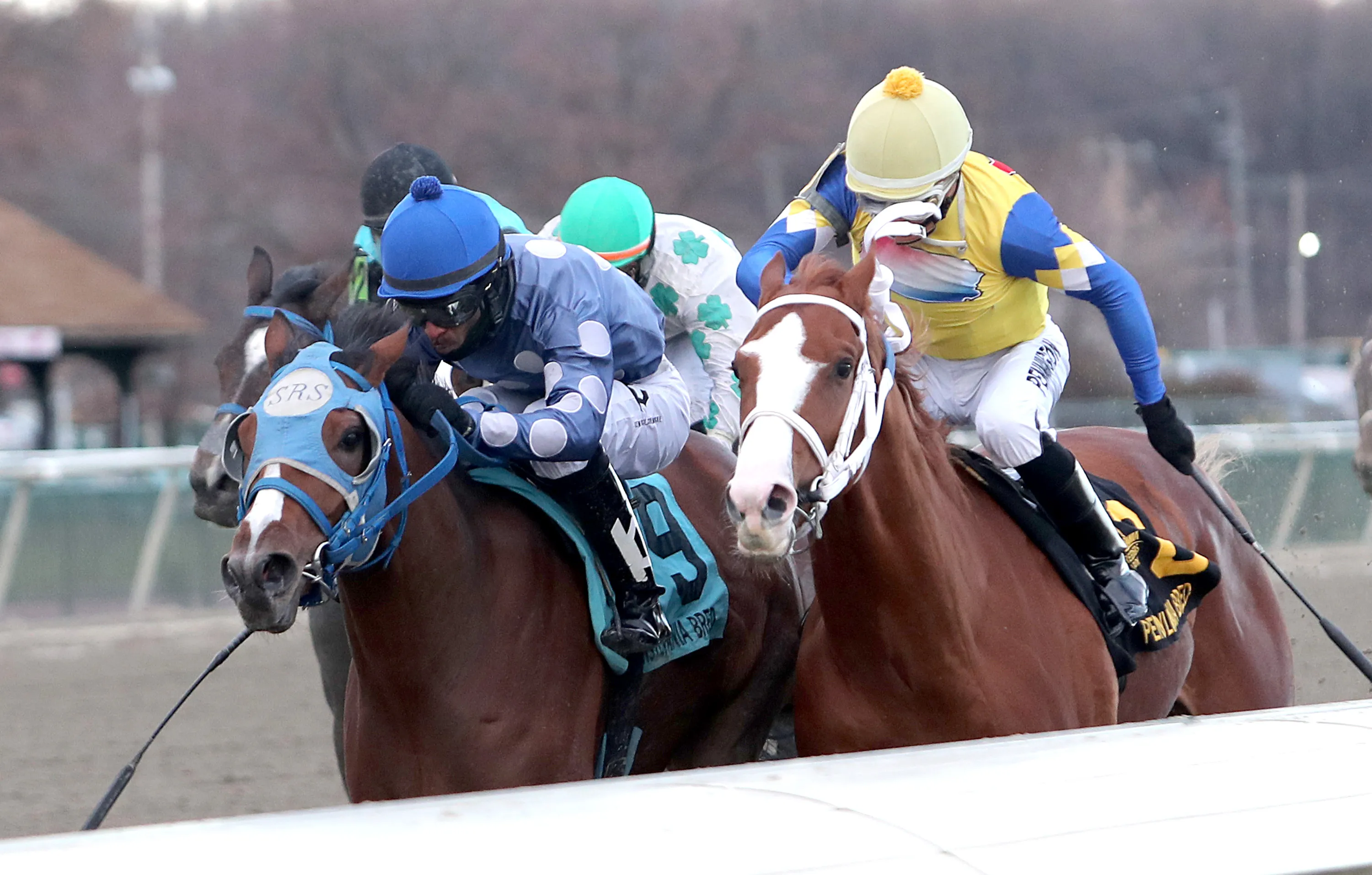 Capo (left) beats Twilight Dancer in the Pennsylvania Nursery at PRX Nov 28 2023