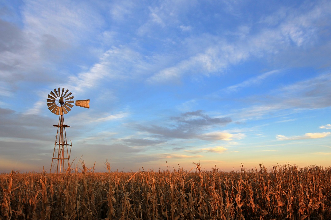Texas style westernmill windmill at sunset