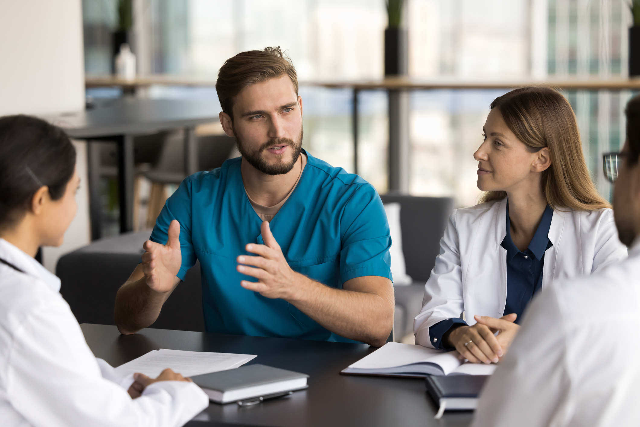 doctors communicating in an efficient office setting