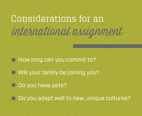 graphic with a list of things doctors need to consider before going on an international locums assignment