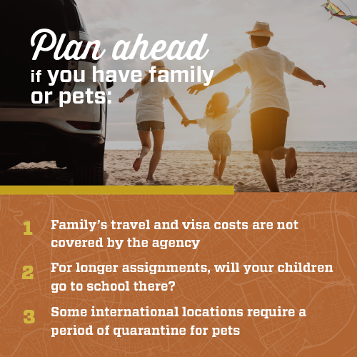 Graphic featuring tips for planning with family and pets