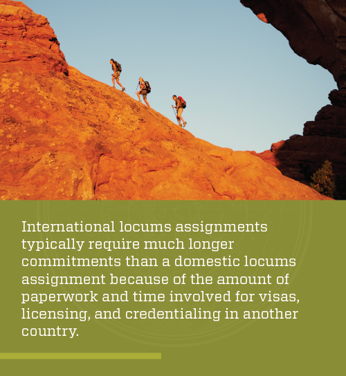 graphic explaining that international locums assignments require a much longer commitment than US locums assignments