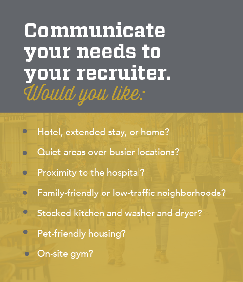 graphic with a list of things to communicate to recruiter about locums housing wants