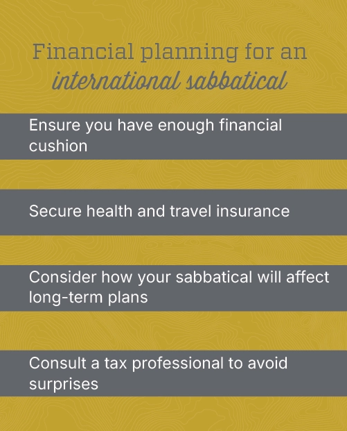 Graphic discussing financial planning for an international sabbatical