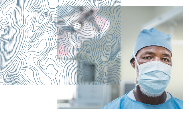 picture of a physician wearing a surgical cap and mask