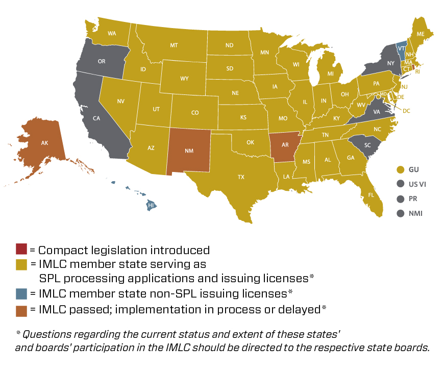 Map of U.S. states participating in the Interstate Medical Licensure Compact