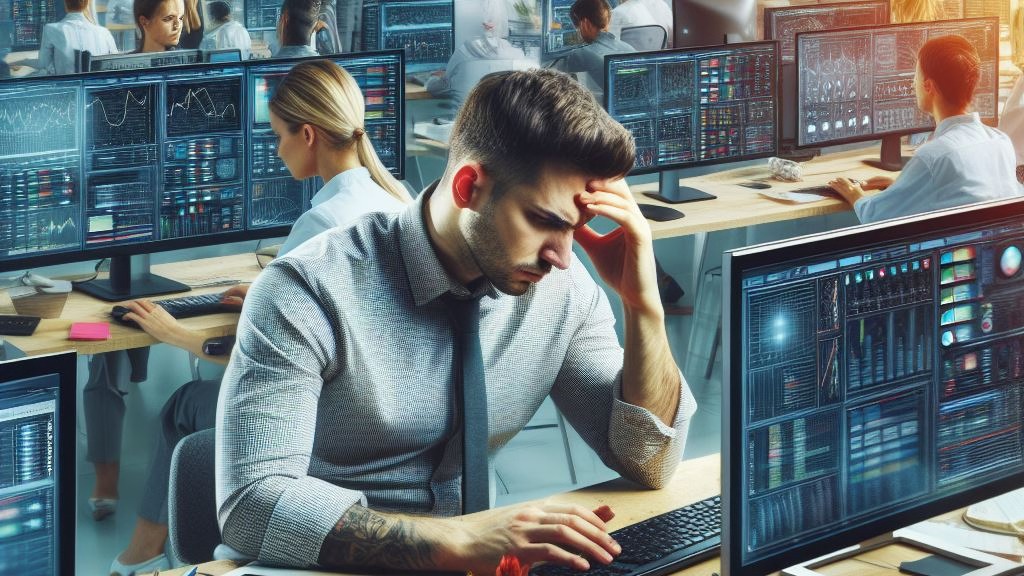 man having a hard time at work