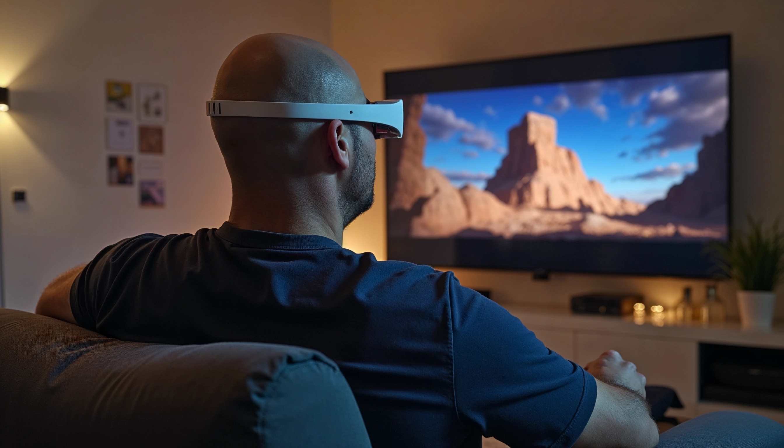 Marc seating in a sofa at home wearing 3d glasses