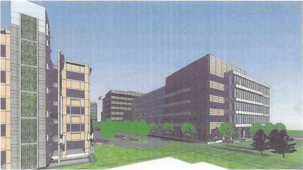 A rendering of the Liberty View office park Monument has planned near the Franconia-Springfield Metro station