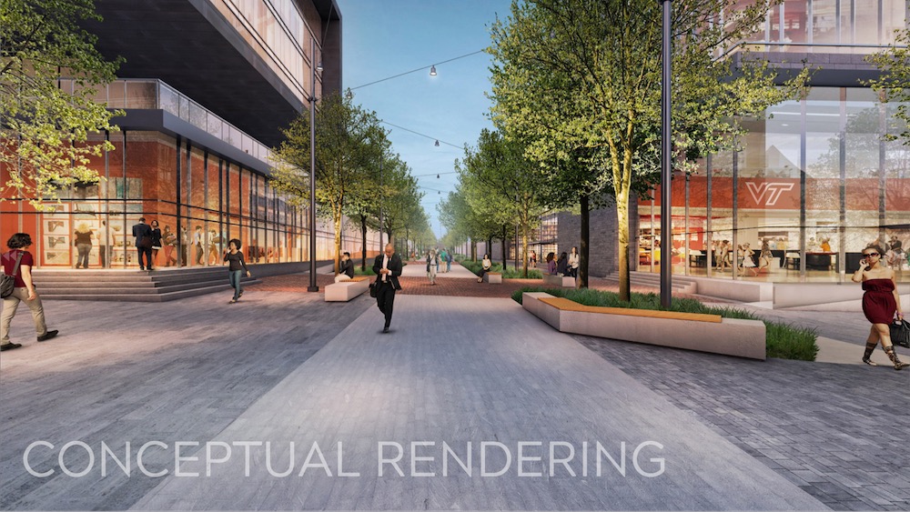 A rendering of the Virginia Tech campus at Potomac Yard