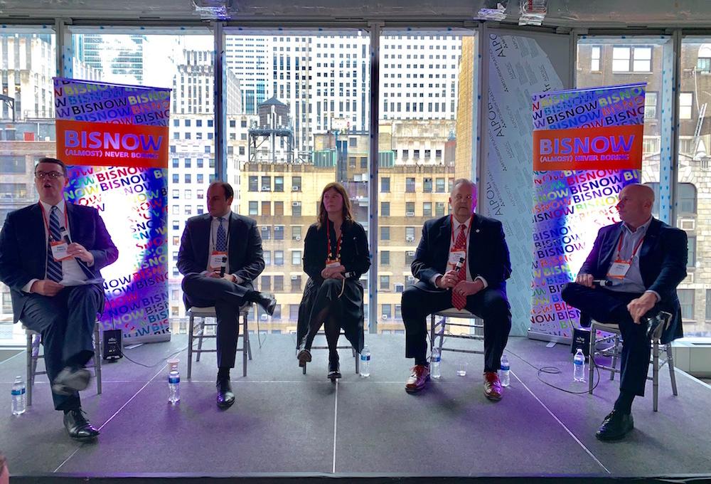 Hodges Ward Elliott's Daniel Parker, Meridian Capital's Morris Betesh, Compass's Vickey Barron, Community Preservation Corp.'s Richard Carr and Hornig Capital Partners' Daren Hornig speak at Bisnow's NYC Hottest Investment Opportunities event May 14, 2019.
