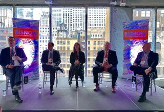 Hodges Ward Elliott's Daniel Parker, Meridian Capital's Morris Betesh, Compass's Vickey Barron, Community Preservation Corp.'s Richard Carr and Hornig Capital Partners' Daren Hornig speak at Bisnow's NYC Hottest Investment Opportunities event May 14, 2019.