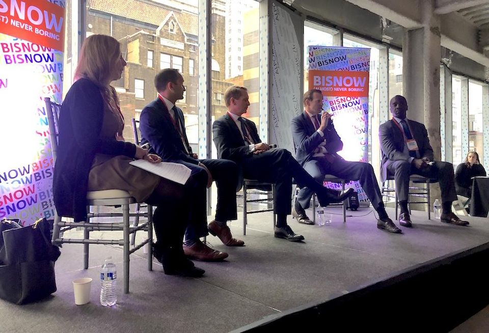 Herrick Feinstein's Jodi Stein, REBNY's Paimaan Lodhi, Silverstein Properties' Brian Collins, Avison Young's James Nelson and BRP Cos.' Meredith Marshall speak at NYC Hottest Investment Opportunities May 14, 2019.