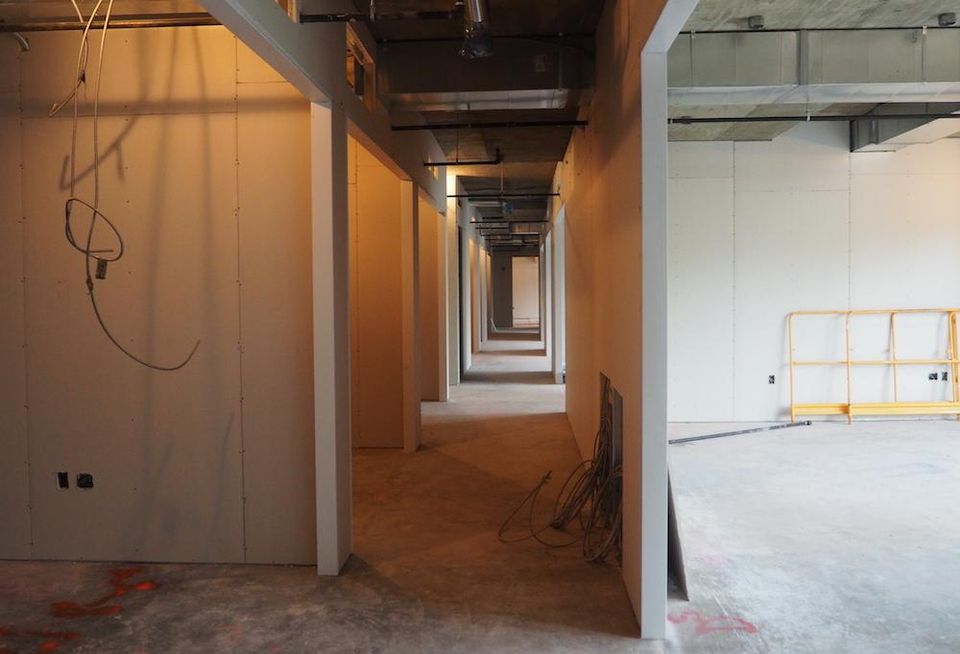 A corridor of offices in MakeOffices' new location at The Wharf
