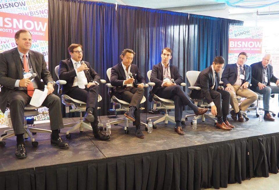 CBRE's David Webb, The Meridian Group's Gary Block, Morning Calm Management's Mukang Cho, WashREIT's Andrew Leahy, MetLife's Anthony Balestrieri, EagleBank's Ryan Riel and Global Holdings' Craig Panzirer