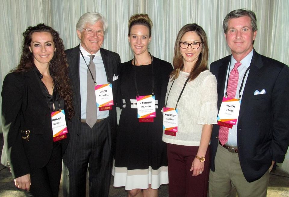 Harwood International director of leasing Jihane Boury, CBRE/UCR EVP Jack Gosnell, Partner Engineering and Science’s Katrine Hansen, Downtown Dallas Inc president Kourtny Garrett and Crescent managing director John Zogg at Bisnow's Downtown Dallas event May '16