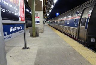 An Amtrak train at Baltimore's Penn Station.