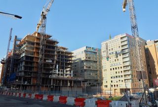 Apartment construction near Nationals Park in the Capitol Riverfront neighborhood