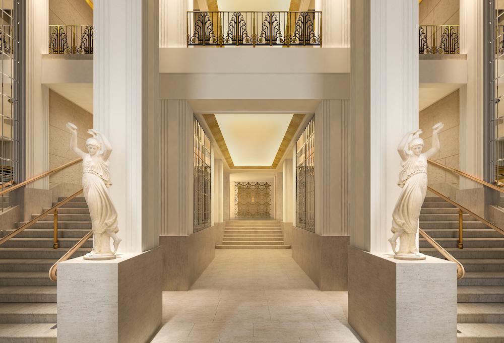 Rendering of the Lexington Avenue foyer of the renovated Waldorf Astoria in Manhattan