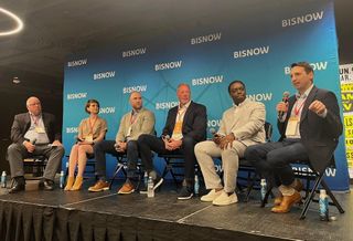 Mackenzie Commercial Real Estate Services’ Owen Rose, Live Baltimore’s Annie Milli, Clark Construction’s Will Englehart, CFG Bank Arena’s Frank Remesch, Baltimore County Chamber of Commerce’s Brent Howard and Baltimore Development Corp.’s Colin Tarbert. 