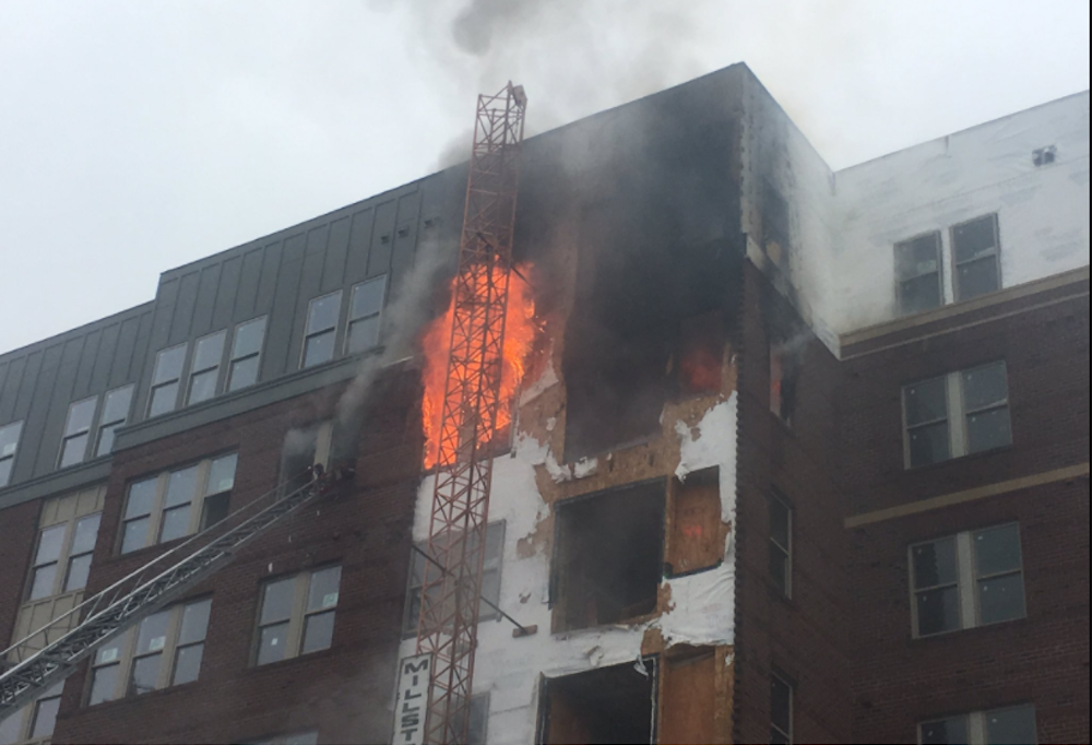 The five-alarm fire at Wood Partners' Fuse 47 in College Park caused $39M in damage. College Park Wood Partners Fire