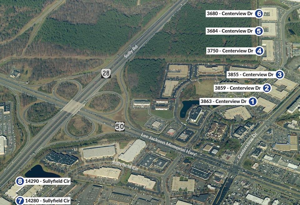An aerial view of the Dulles Business Park