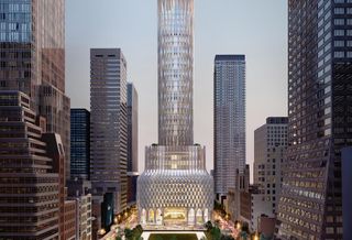 The rendering of 660 Fifth Ave., the redevelopment of 666 Fifth Ave., planned by Kushner Companies and designed by Zaha Hadid