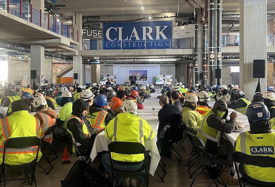 The topping out ceremony held Friday for George Mason University's The Fuse at Mason Square.