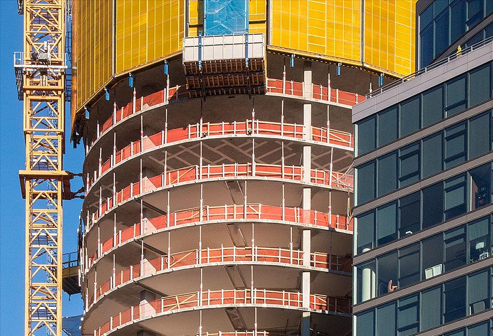 A 40-story luxury apartment tower under construction near Amazon.com's headquarters in Seattle