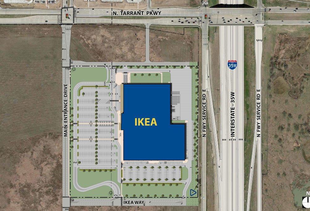 The Swedish home goods store submitted a proposal to the city of Fort Worth for a 289k SF store on 27 acres. The store on the southwest corner of Tarrant Parkway and Interstate 35W will have 900 parking spaces.