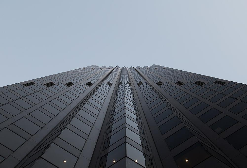 Perspective view looking up 555 California Street building San Francisco 
