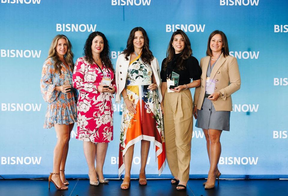 Bisnow’s 2024 Dealmaker Of The Year honorees: JLL’s Lucia Hedke, Comras Co.’s Karen Maerovitz, Flag Luxury Group’s Dayssi Olarte de Kanavos, CMC Group’s Christine Martinez de Castro and Colliers’ Stephanie Rodriguez. Honoree Stacy Bercun Bohm from Akerman is not pictured. 