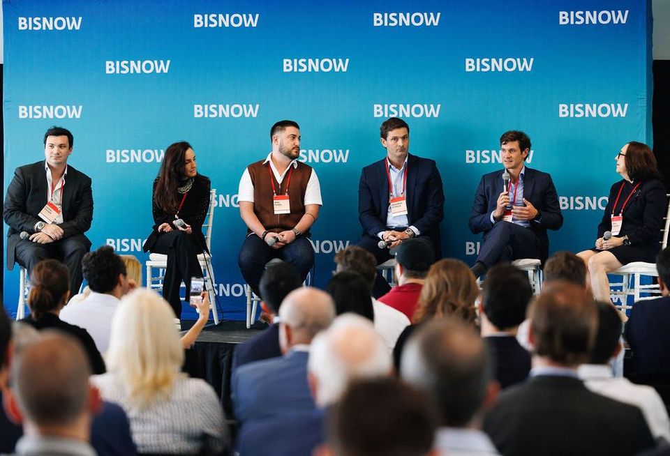 Cain International’s Daniel Weisen, AEI’s Juliana Fernández, Mindspace USA’s Shai Fogel, Constellation Group’s Eduardo Otaola, Related Cos.’ Jordan Bargas and Akerman Miami’s Janis Cheezem at Bisnow’s South Florida Office Summit and Cocktail on Oct. 19, 2023.