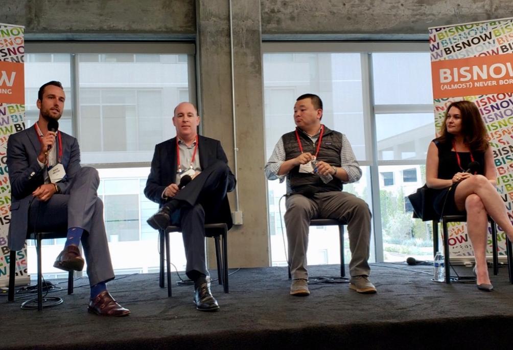 CBRE Advisory & Transaction Services David Freitag, Lincoln Property Company SVP Kent Handleman, Olive Hill Group Vice President, Corporate Development Tim Lee and Cypress Equity Investments CFO Alla Sorochinsky were panelists at Bisnow's Silicon Beach 2018: What's Next For LA's Growing Tech Sector?  event at The Bluffs at Playa Vista.