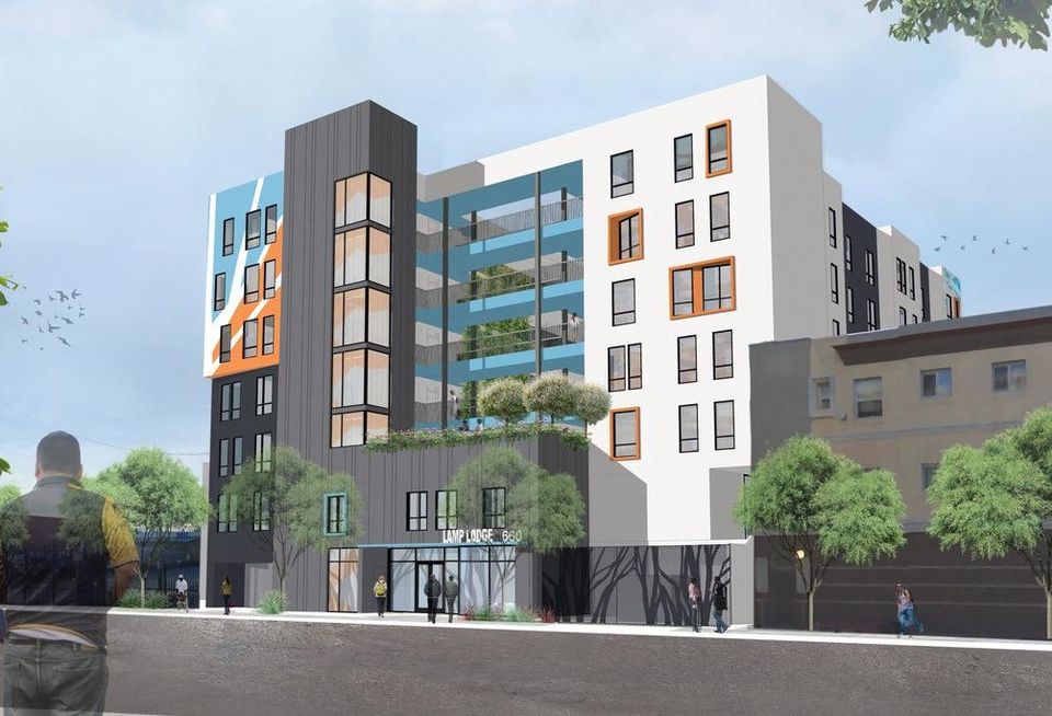 Rendering of Lamp Lodge, an 82-unit affordable housing community in downtown Los Angeles