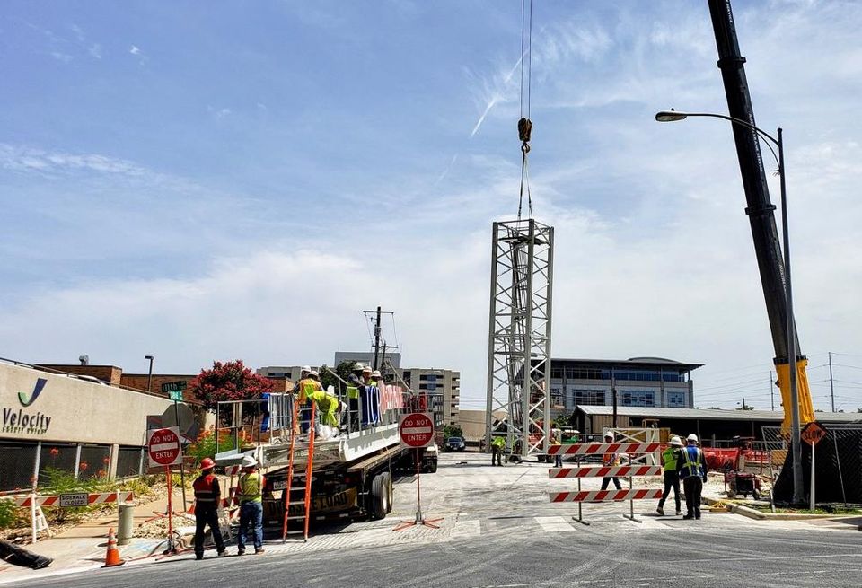 A construction crew working on a project in downtown Austin, TX.