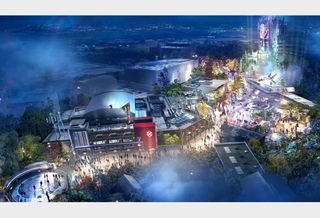 Rendering of the Avengers Campus, a new themed-land, at Disney California Adventure