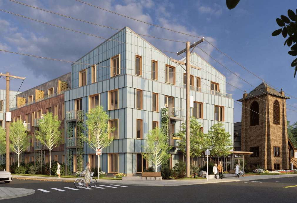 A rendering of the Allston Brighton CDC and the Hill Memorial Baptist Church's proposed residential development at 279-283 North Harvard Ave. in Allston.