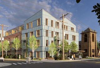 A rendering of the Allston Brighton CDC and the Hill Memorial Baptist Church's proposed residential development at 279-283 North Harvard Ave. in Allston.