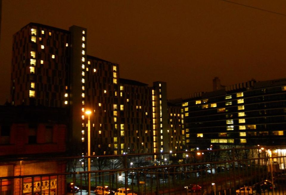Manchester after dark night towers lights windows 